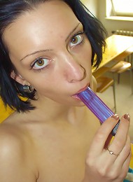 Dirty little student uses her dildo in her homeroom class.